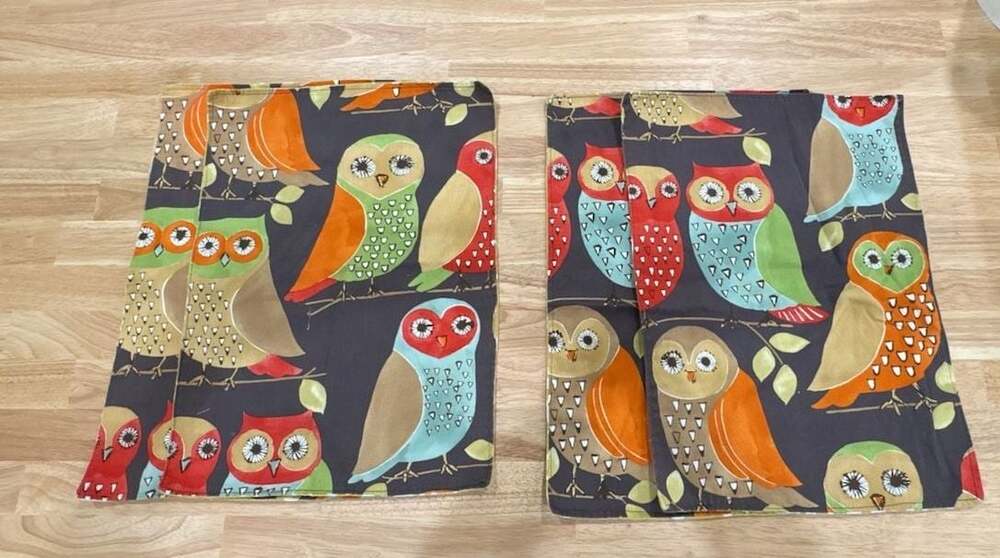 Set of 4 Handmade Multi-Color Owl Print Cotton Fabric Placemats